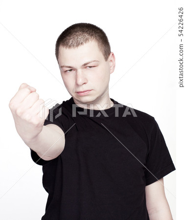 Young hoolign Man show the Fist. On white 54226426