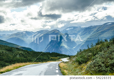 View of mysterious mountains from the Aurlandsvegen road 54228335