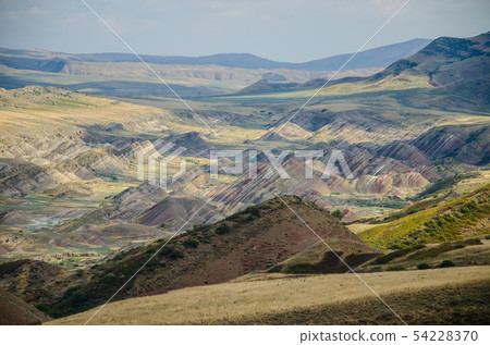 David Gareja Monastery Complex on the Georgia a Azerbaijan border,red towers, colourful desert hills 54228370