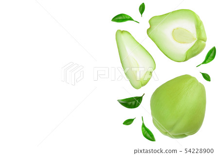 fresh Chayote vegetable isolated on white background with copy space for your text. Top view. Flat 54228900