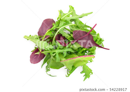 Mix of different salads isolated on white background. Top view. Flat lay 54228917