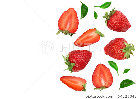 Strawberries decorated with green leaves isolated on white background with copy space for your text Strawberries decorated with green leaves isolated on white background with copy space for your text 54229043