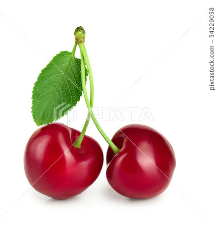 Sweet red cherries with leaves isolated on white background macro 54229058