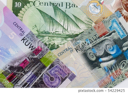 Kuwaiti Dinar Banknotes background. 54229425