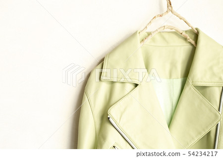 Close up of the shoulders and collar of the jacket on a white background and hanger Close up of the shoulders and collar of the jacket on a white background and hanger 54234217