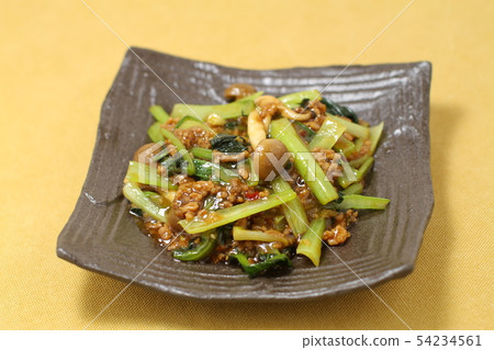 中國炒肉末和komatsuna，炒肉和蔬菜 54234561