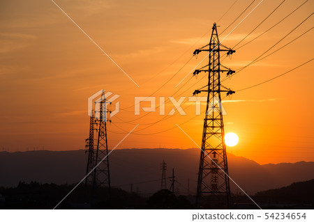 high voltage tower at sunset 54234654