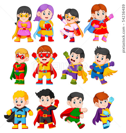 the children using the superheroes costume the children using the superheroes costume 54236489