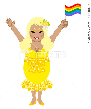 拖動女王與彩虹旗黃色禮服-LGBT概念藝術 拖動女王與彩虹旗黃色禮服-LGBT概念藝術 54240634