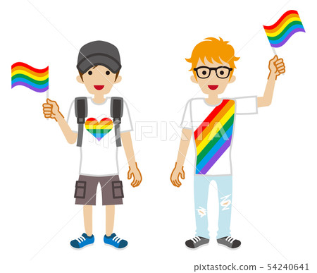 有彩虹旗子LGBT概念藝術的兩個年輕人 有彩虹旗子LGBT概念藝術的兩個年輕人 54240641