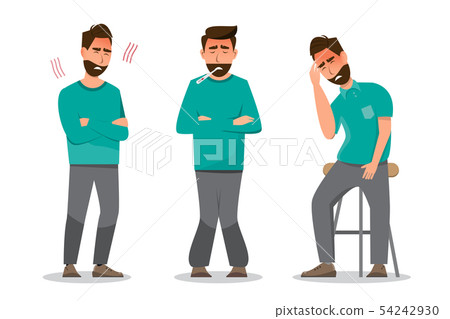 Set of sick people feeling unwell, having cold, Set of sick people feeling unwell, having cold, 54242930