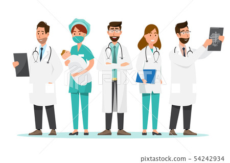 Set of doctor cartoon characters. Medical staff Set of doctor cartoon characters. Medical staff 54242934