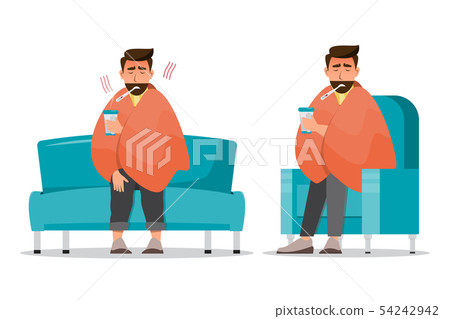 sick man having a cold sit in the room 54242942