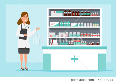pharmacy with pharmacist and client in counter pharmacy with pharmacist and client in counter 54242945