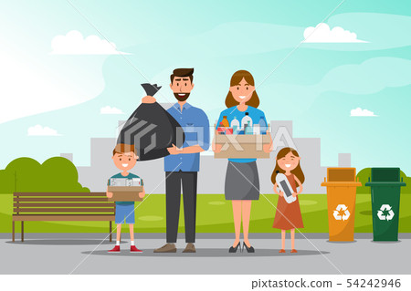 family clean and collect garbage at tha park. family clean and collect garbage at tha park. 54242946