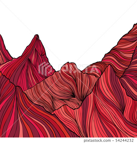 Hand drawn red mountain peak with striped line Hand drawn red mountain peak with striped line 54244232