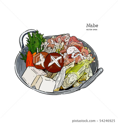 Nabe, Japanese hot pot. hand draw sketch vector. Nabe, Japanese hot pot. hand draw sketch vector. 54246925