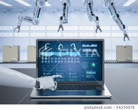 robot working with notebook robot working with notebook 54250076