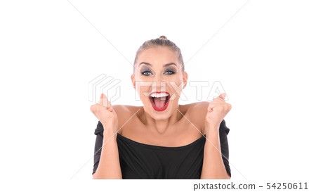 Success concept. Young women are extremely happy Success concept. Young women are extremely happy 54250611