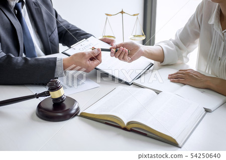 Businesswoman and Male lawyer or judge consult and 54250640