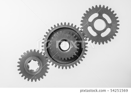 top view of 3 metal gear isolated on white top view of 3 metal gear isolated on white 54251569