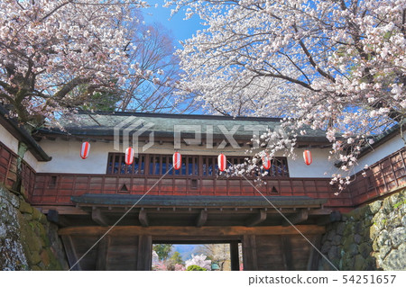 [Nagano Prefecture] Takashima Castle gate and cherry blossoms in full bloom 54251657