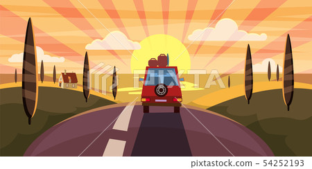 Summer trip vector illustration. Car trip to camp 54252193