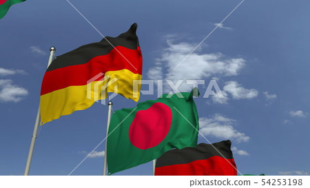 Flags of Bangladesh and Germany at international meeting, 3D rendering Flags of Bangladesh and Germany at international meeting, 3D rendering 54253198
