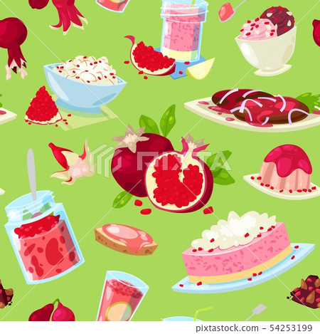 Pomegranate vector fresh fruity food dessert ice cream or cake with garnet and sweet fruit of Pomegranate vector fresh fruity food dessert ice cream or cake with garnet and sweet fruit of 54253199