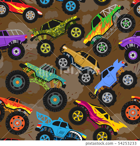 Cartoon monster truck big boys car 4x4 vehicle Vector Image