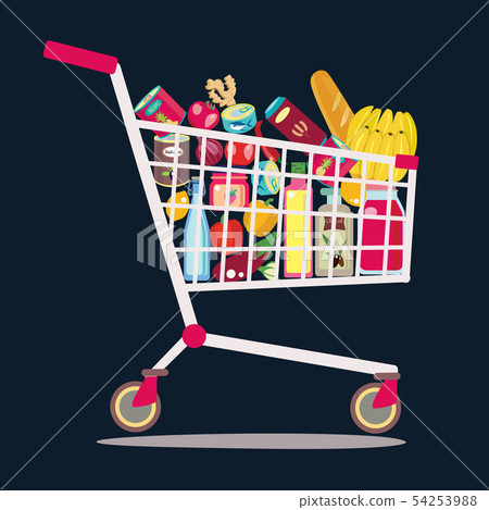 supermarket shopping cart full of fresh, healthy 54253988