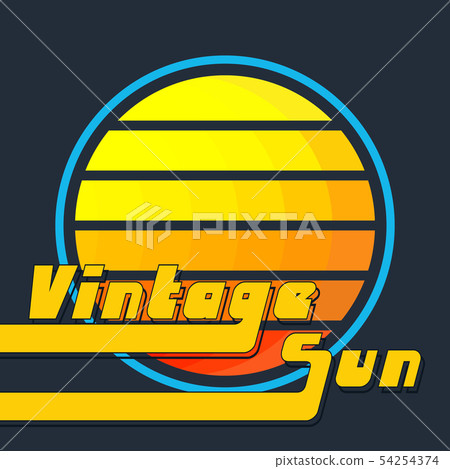 Vintage sun with yellow-orange stripes. Retro 54254374