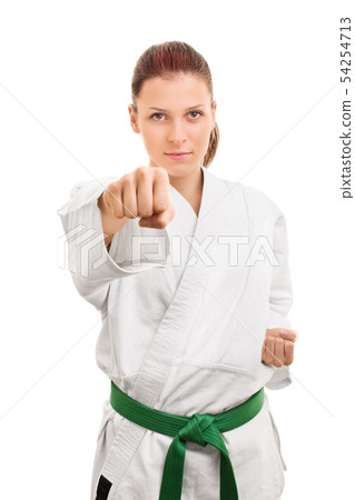 Combat stance of a young girl wearing kimono 54254713