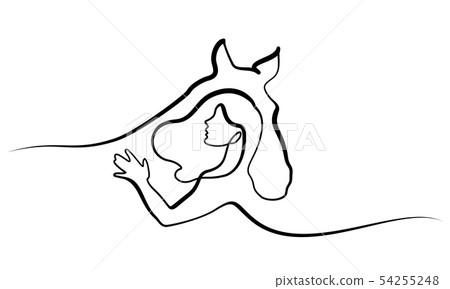 One line drawing. Horse and woman heads logo One line drawing. Horse and woman heads logo 54255248