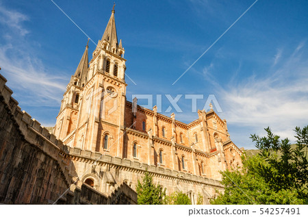 Covadonga Catholic sanctuary Basilica church in Cangas de Onis, Asturias, Spain. Covadonga Catholic sanctuary Basilica church in Cangas de Onis, Asturias, Spain. 54257491