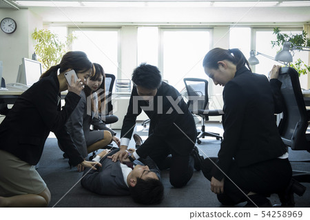 Businessman falling down at work 54258969