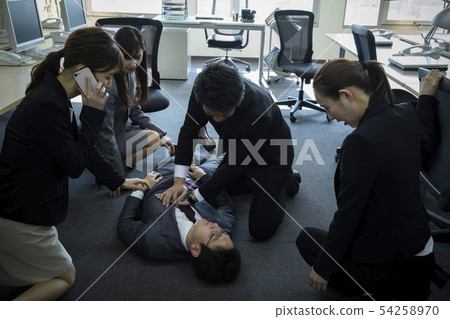 Businessman falling down at work Businessman falling down at work 54258970