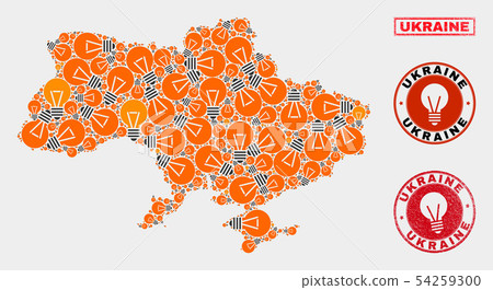 Energy Lamp Collage Ukraine Map and Textured Seals Energy Lamp Collage Ukraine Map and Textured Seals 54259300