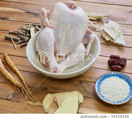 Korean traditional food Samgyetang, Samgyetang Cooking ingredients Korean traditional food Samgyetang, Samgyetang Cooking ingredients 54259338