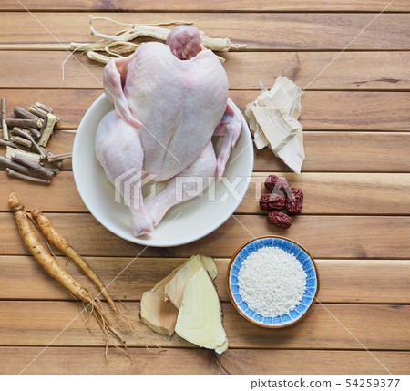 Korean traditional food Samgyetang, Samgyetang Cooking ingredients Korean traditional food Samgyetang, Samgyetang Cooking ingredients 54259377