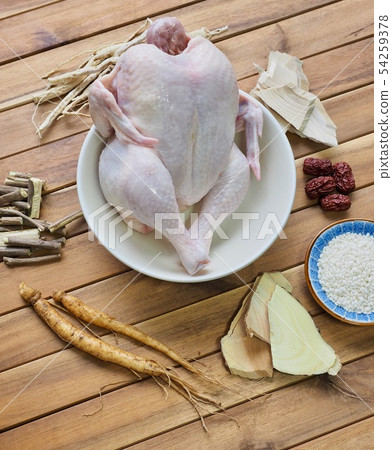 Korean traditional food Samgyetang, Samgyetang Cooking ingredients Korean traditional food Samgyetang, Samgyetang Cooking ingredients 54259378