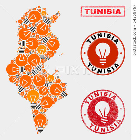 Light Bulb Mosaic Tunisia Map and Distress... - Stock Illustration ...