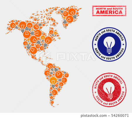 Energy Bulb Collage South and North America Map and Rubber Seals 54260071