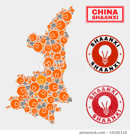 Electrical Lamp Mosaic Shaanxi Province Map and Textured Stamp Seals Electrical Lamp Mosaic Shaanxi Province Map and Textured Stamp Seals 54260128