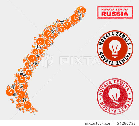 Energy Lamp Collage Novaya Zemlya Islands Map and Textured Seals 54260755