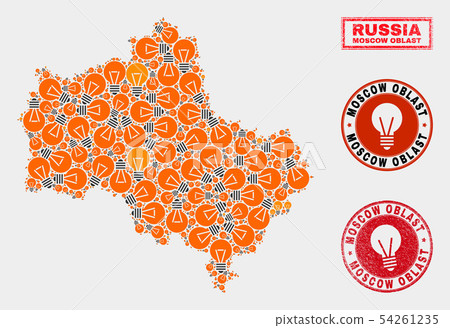 Electrical Bulb Collage Moscow Region Map and Textured Stamp Seals Electrical Bulb Collage Moscow Region Map and Textured Stamp Seals 54261235