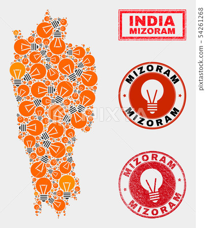 Energy Lamp Mosaic Mizoram State Map and Textured Stamp Seals 54261268