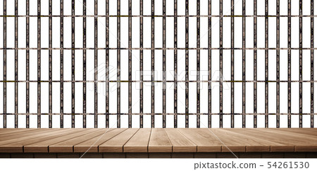 鮮豔細緻的全景景觀圖：鐵窗/柵欄木製平台（3D CG 渲染數位插圖） 54261530