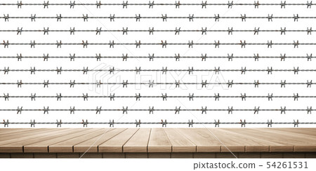 Bright and detailed panoramic landscape: iron windows/fence wooden platform (3D CG rendering digital illustration) 54261531