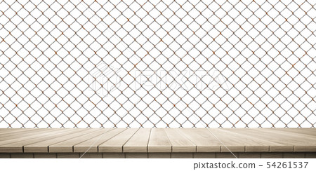 Bright and detailed panoramic landscape: iron windows/fence wooden platform (3D CG rendering digital illustration) 54261537